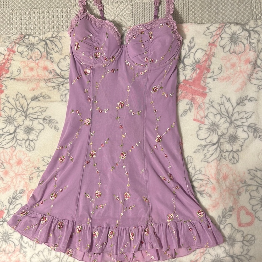 Sugar Thrillz Lilac Embroidered Dress